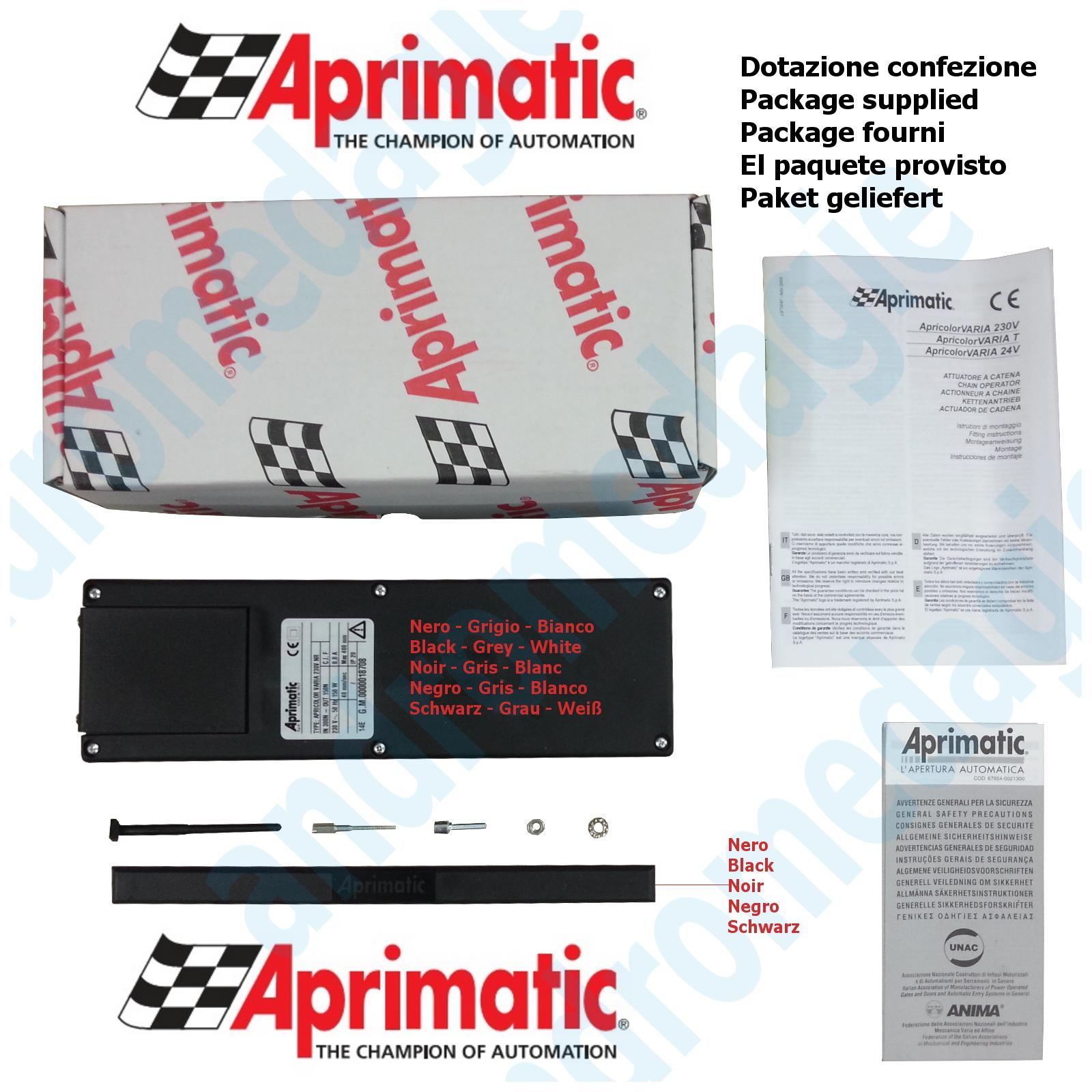 APRICOLOR VARIA 230V NERO ENTRAMBI I KIT SPORGERE/VASISTAS Motore Aprimatic 