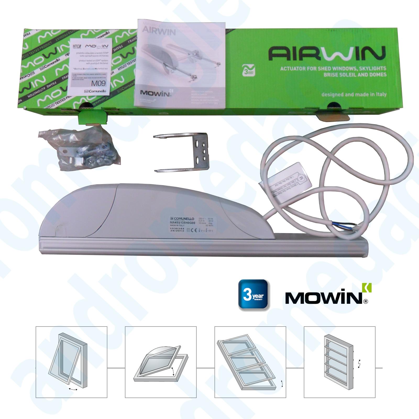 AIRWIN 650N 230V CORSA=750MM Motore a cremagliera per Lucernai Shed Cupole 